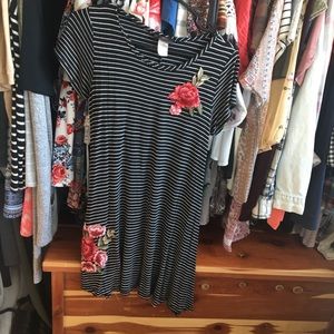 black and white striped dress with flowers